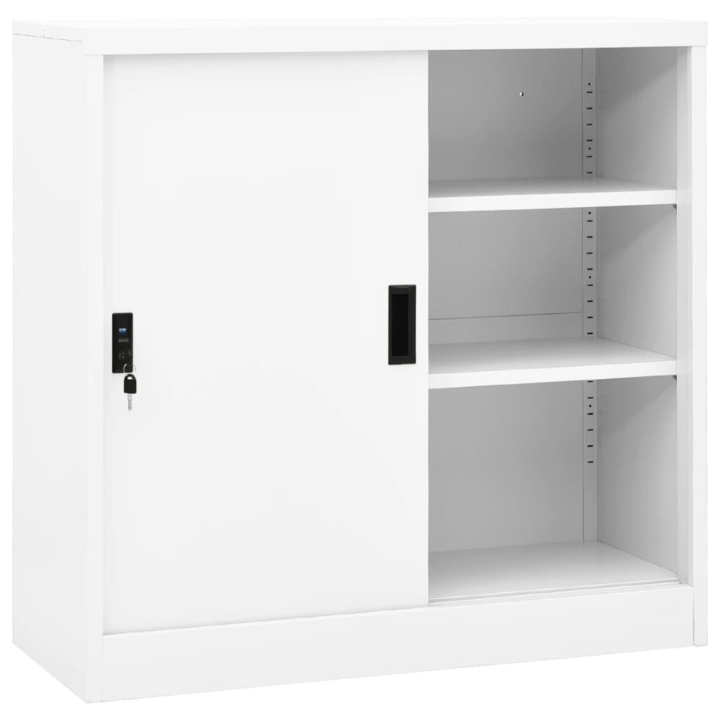 vidaXL خزانة مكتب مع باب منزلق أبيض 90×40×90 سم فولاذ