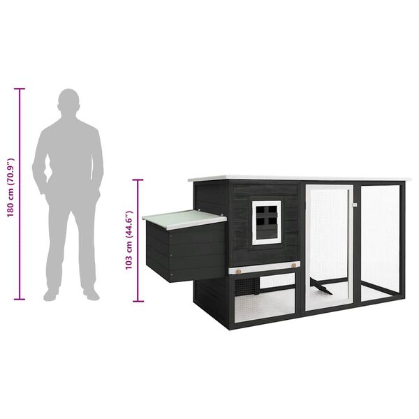 vidaXL قفص دجاج خارجي بيت دجاج مع 1 قفص للبيض خشب رمادي