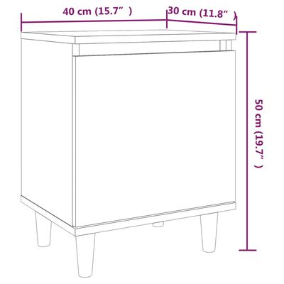 vidaXL خزانة سرير بأرجل خشب صلب سونوما رمادي 40×30×50 سم