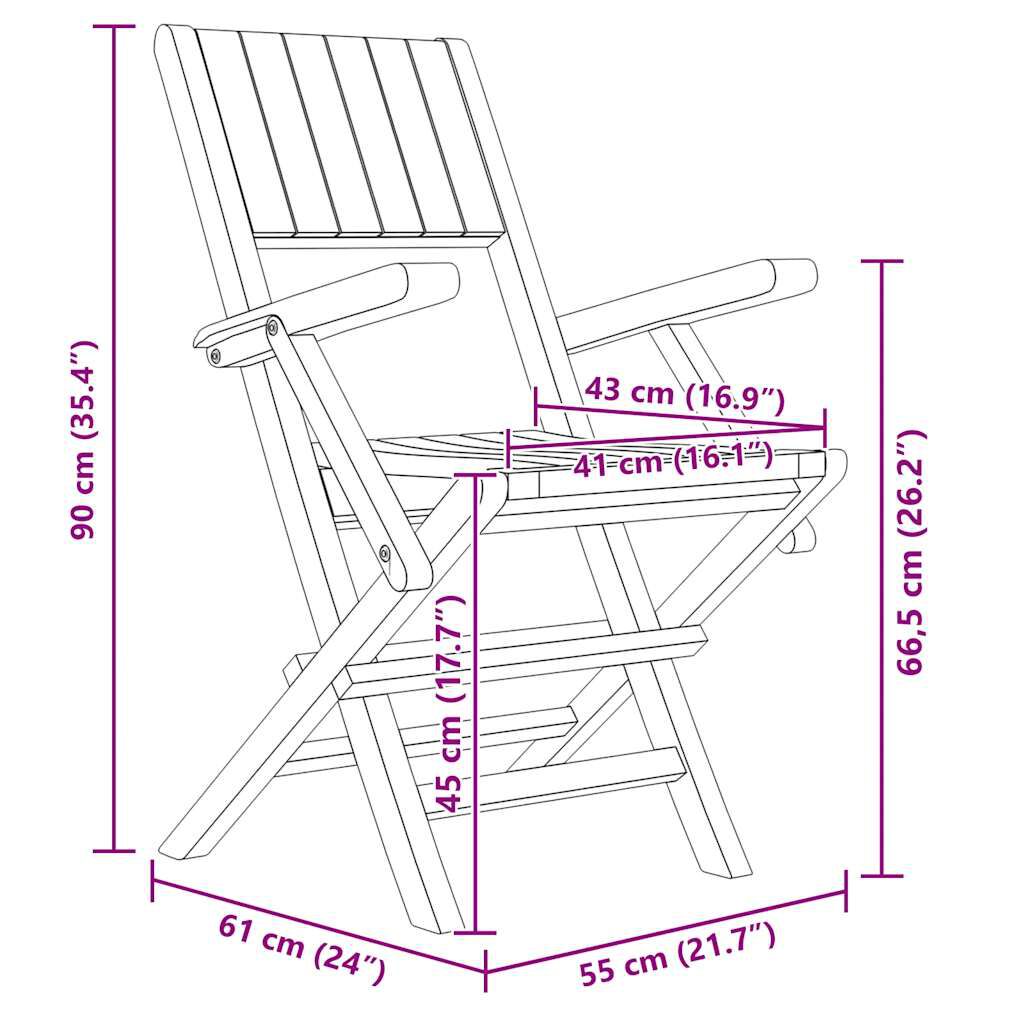 vidaXL كراسي حديقة قابلة للطي 2 ق 90x61x55 سم خشب ساج صلب