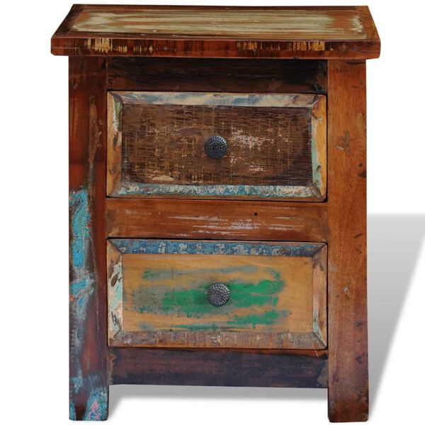 vidaXL منضدة سرير بدرجين خشب صلب مستصلح