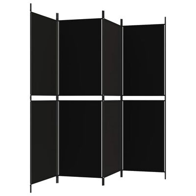 vidaXL مقسم غرفة 4-ألواح أسود 200×180 سم قماش