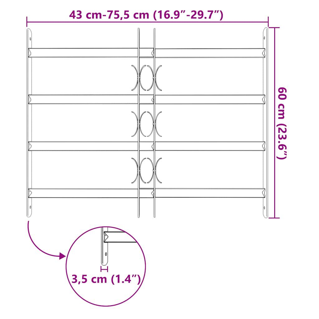 vidaXL شبكة أمان قابلة للتعديل للنوافذ مع 4 قضيب مستعرض 500-650 ملم