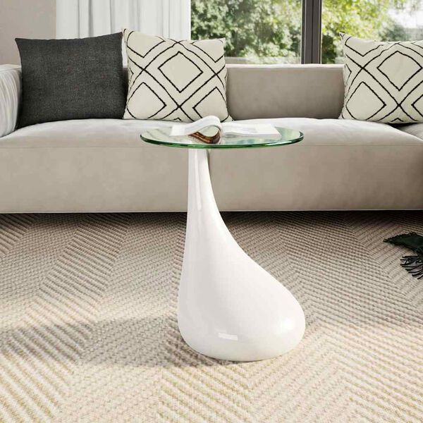 vidaXL طاولة قهوة بسطح زجاجي مستدير أبيض لامع