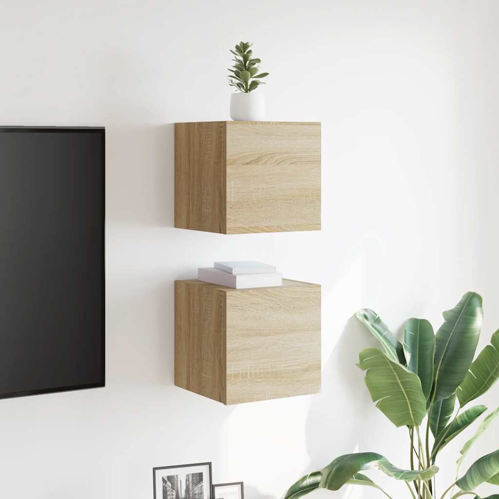 vidaXL خزانات تلفزيون جدارية 2 قطع سونوما أوك 30x30x30.5 سم
