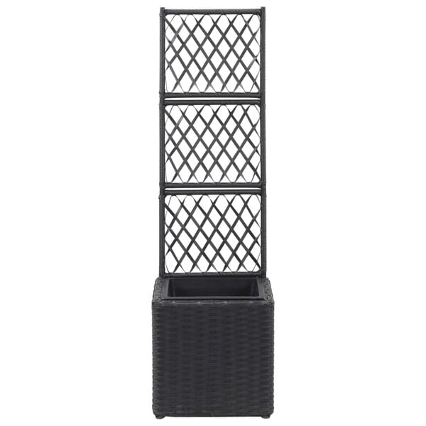 vidaXL حوض تعريشة زراعي مرتفع مع 1 أصيص 30×30×107 سم بولي روطان أسود