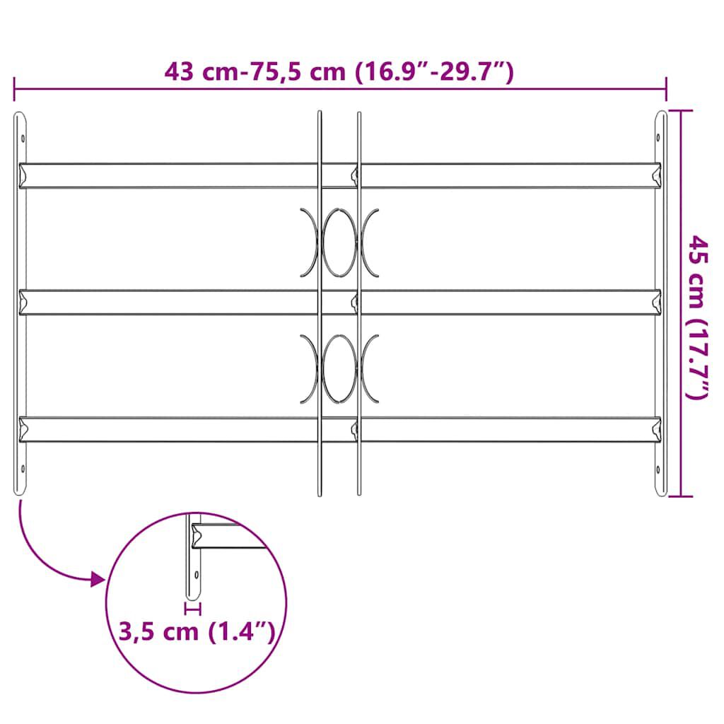vidaXL شبكة أمان قابلة للتعديل للنوافذ مع 3 قضيب مستعرض 500-650 ملم