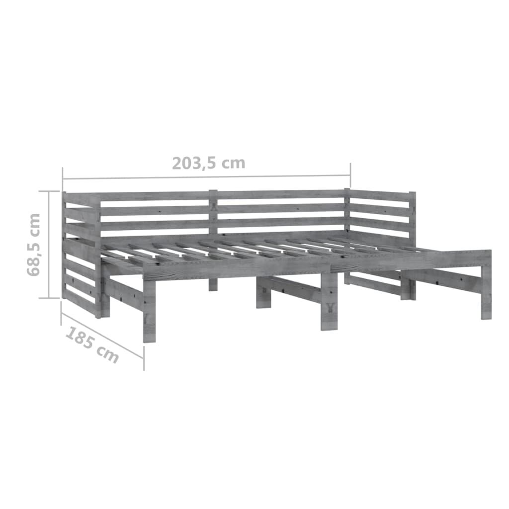vidaXL سرير نهاري قابل للسحب خشب صنوبر صلب رمادي 2×(90×200) سم