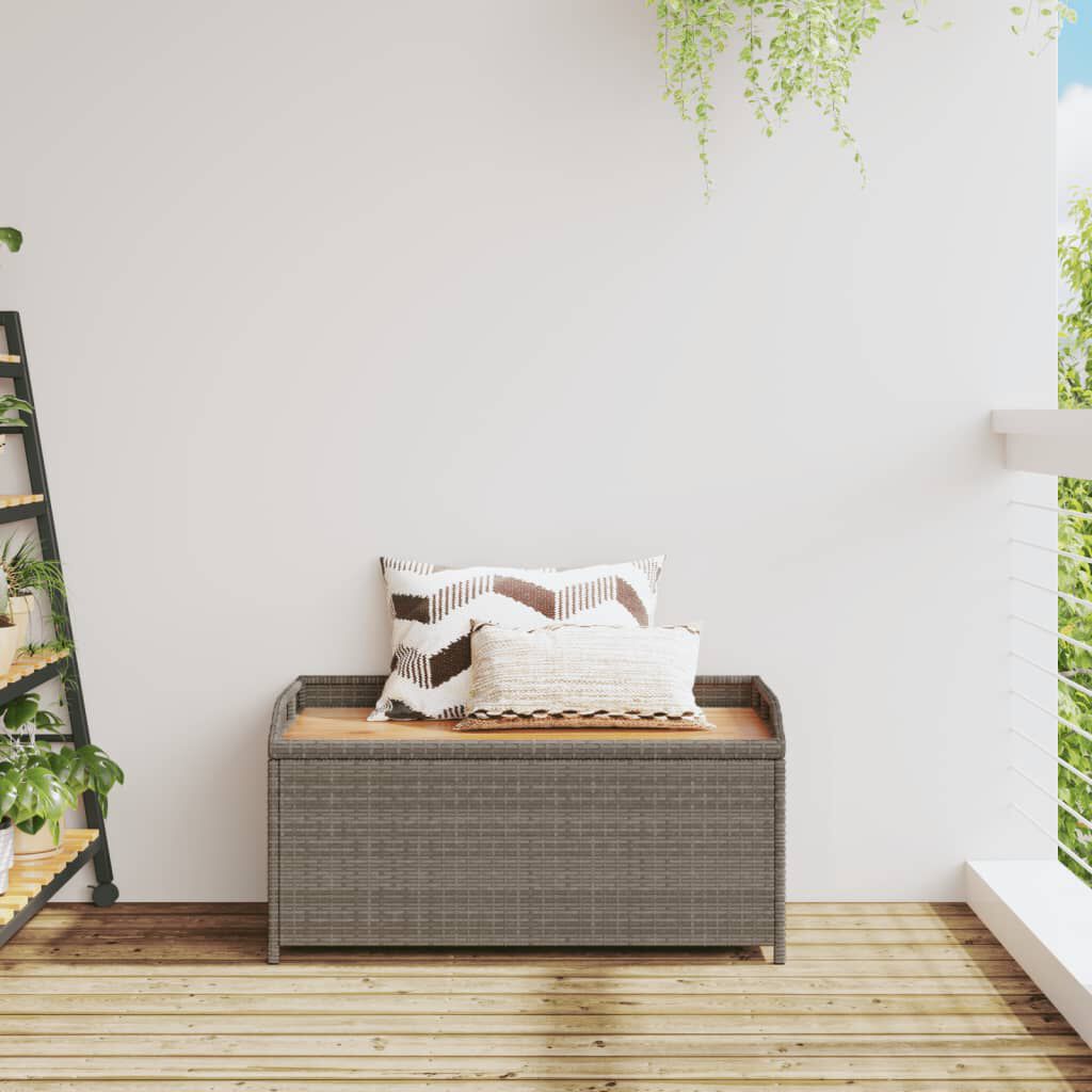 vidaXL مقعد تخزين طويل لون رمادي 52x50x100 سم بولي روطان وخشب أكاسيا