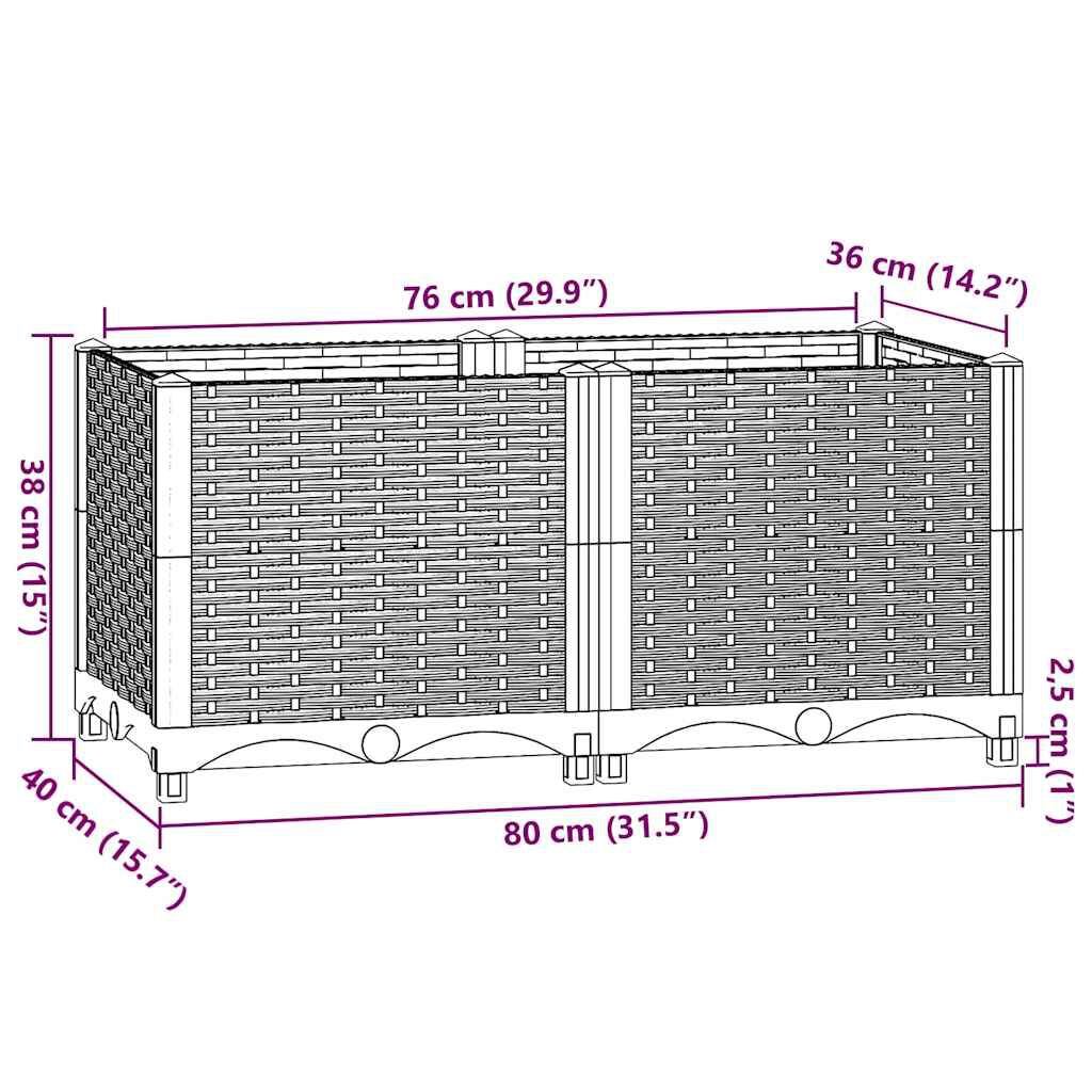 vidaXL حوض زراعي مرتفع 80×40×38 سم بولي بروبيلين
