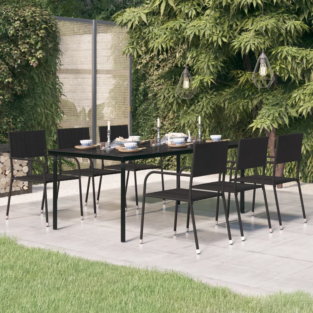 vidaXL طاولة سفرة حديقة أسود 200×100×74 سم فولاذ وزجاج