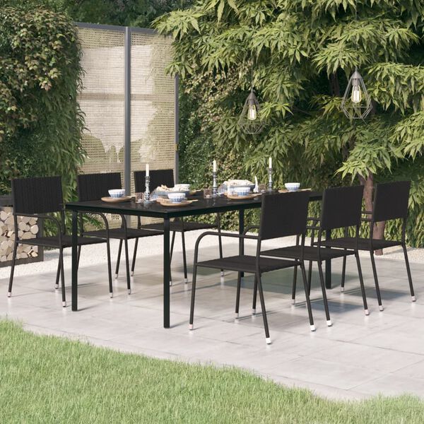 vidaXL طاولة سفرة حديقة أسود 200×100×74 سم فولاذ وزجاج