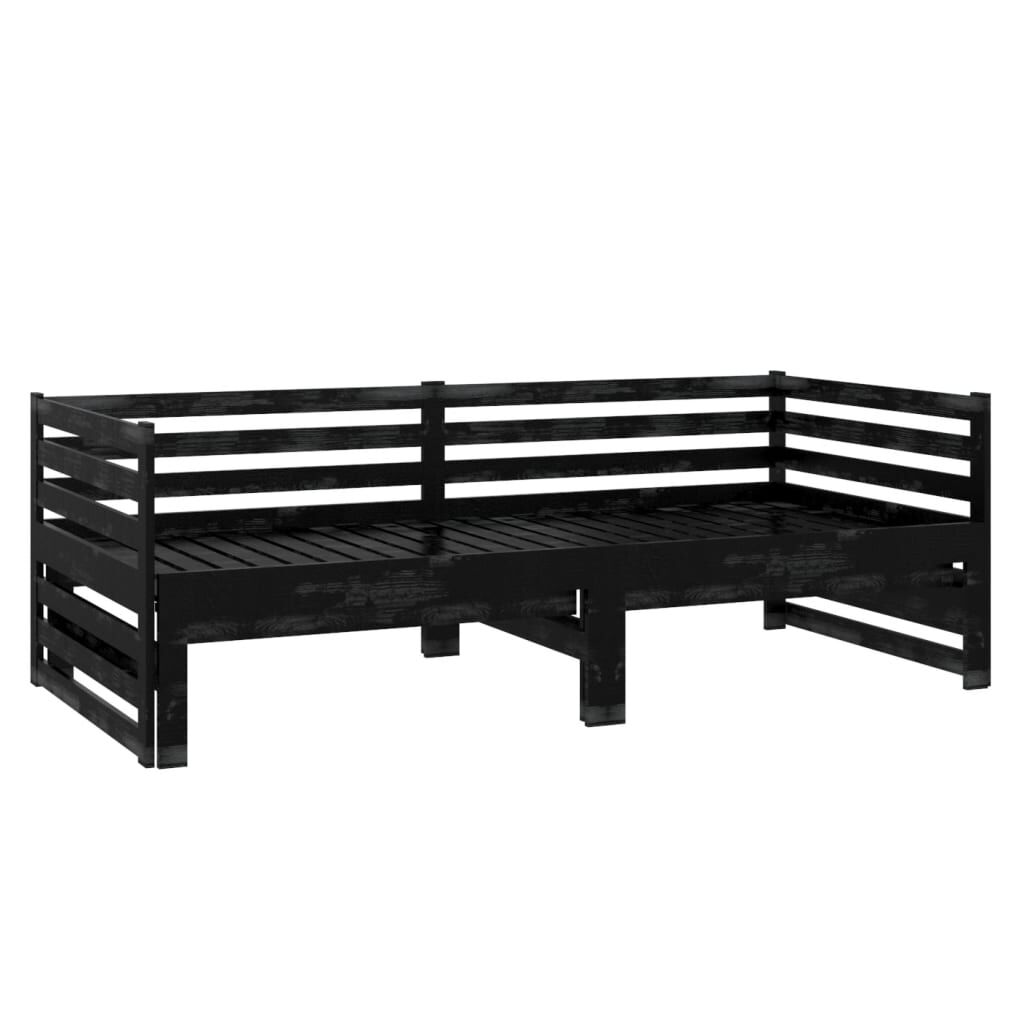 vidaXL سرير نهاري قابل للسحب خشب صنوبر صلب أسود 2×(90×200) سم