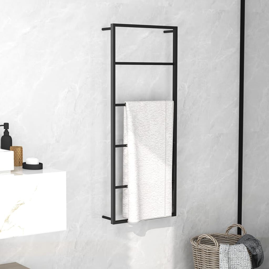 vidaXL حامل مناشف أسود 45×10×115 سم فولاذ