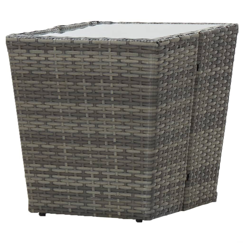 vidaXL طاولة شاي رمادي 41.5×41.5×43 سم بولي روطان وزجاج مُقوّى