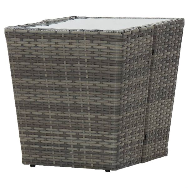 vidaXL طاولة شاي رمادي 41.5×41.5×43 سم بولي روطان وزجاج مُقوّى