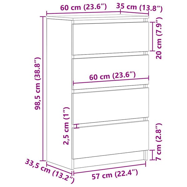 vidaXL خزانة جانبية أبيض 60×35×98.5 سم خشب صناعي