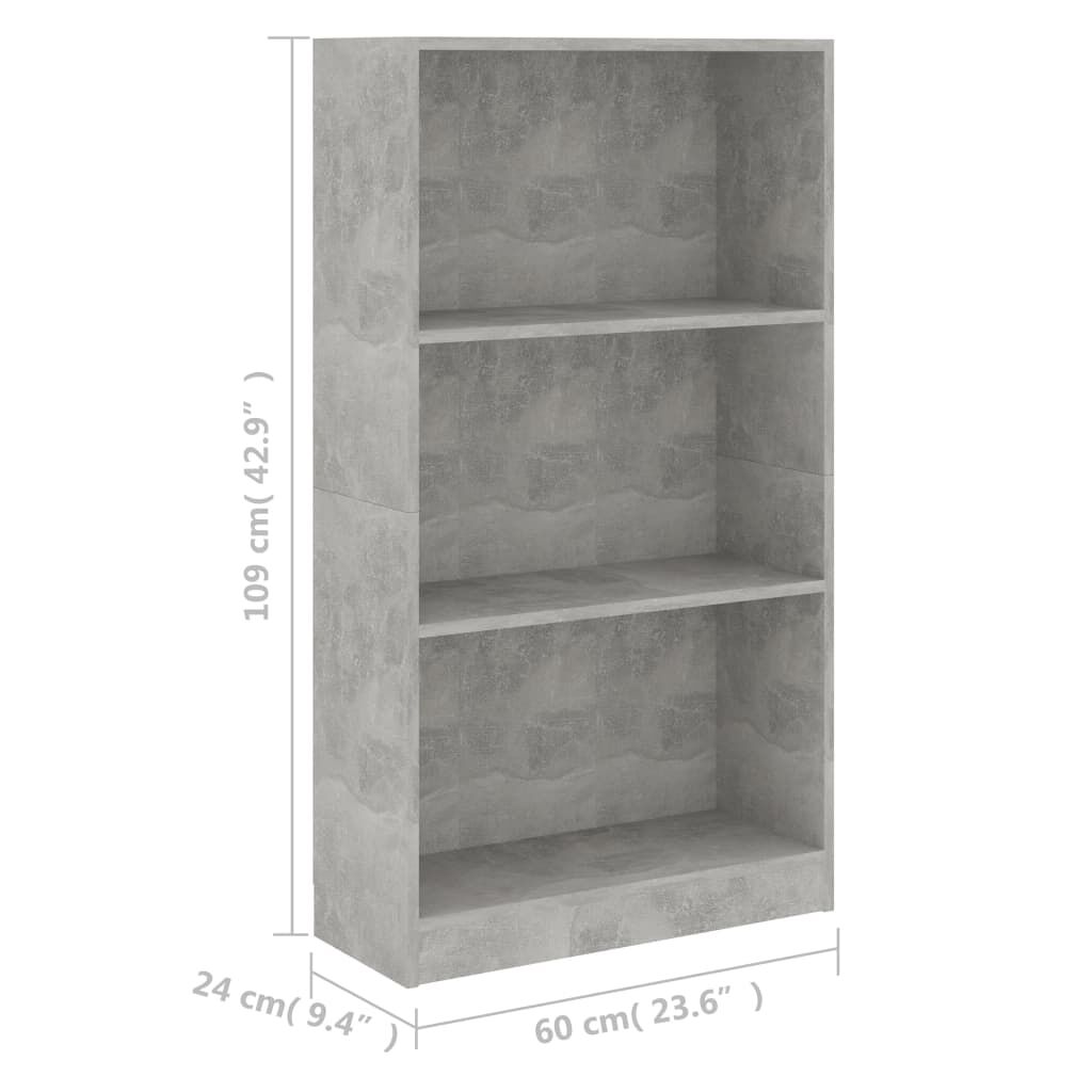 vidaXL خزانة كتب 3 طبقات رمادي اسمنتي 60×24×108 سم خشب مضغوط