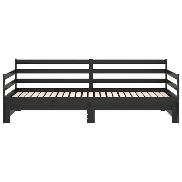 vidaXL سرير نهاري قابل للسحب خشب صنوبر صلب أسود 2×(90×200) سم