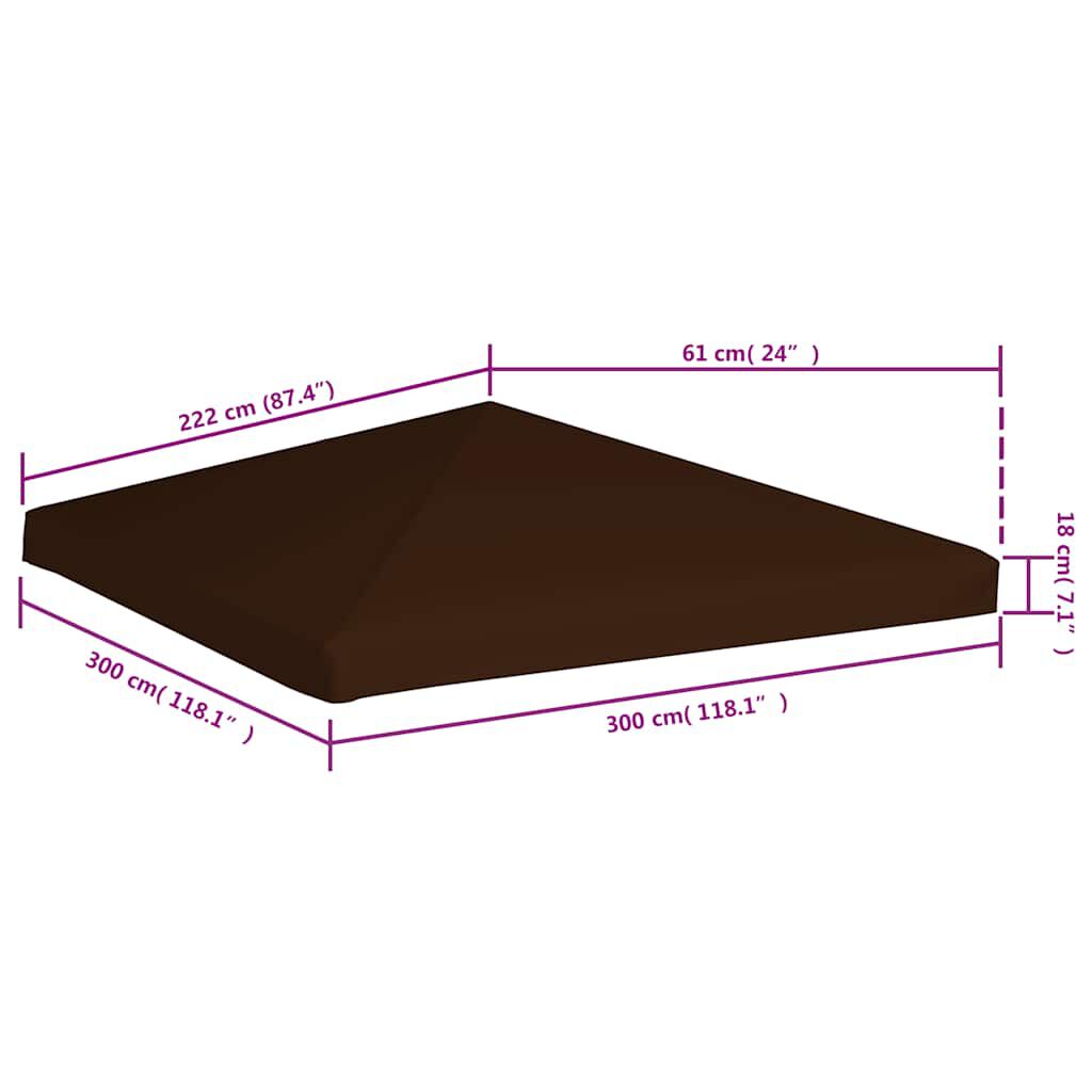 vidaXL غطاء سقف جازيبو 310 جم/ م² 3×3 م بني