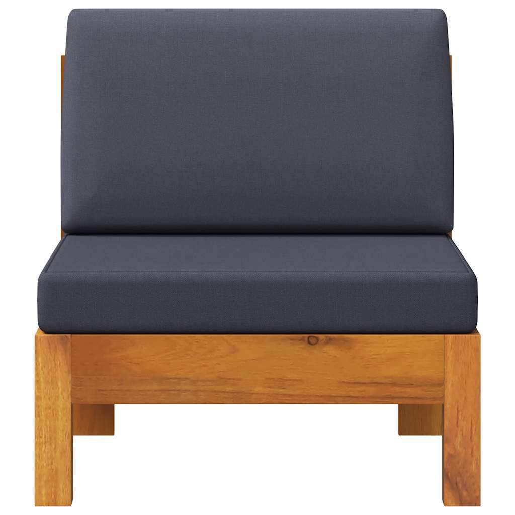 vidaXL أريكة وسطى مع وسائد رمادي داكن خشب أكاسيا صلب