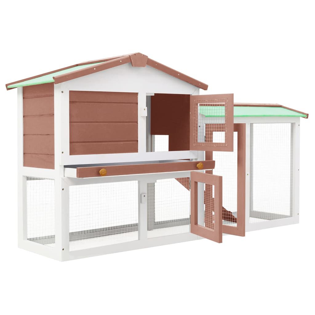 vidaXL قفص أرانب خارجي كبير بني وأبيض 85x45x145 سم خشب