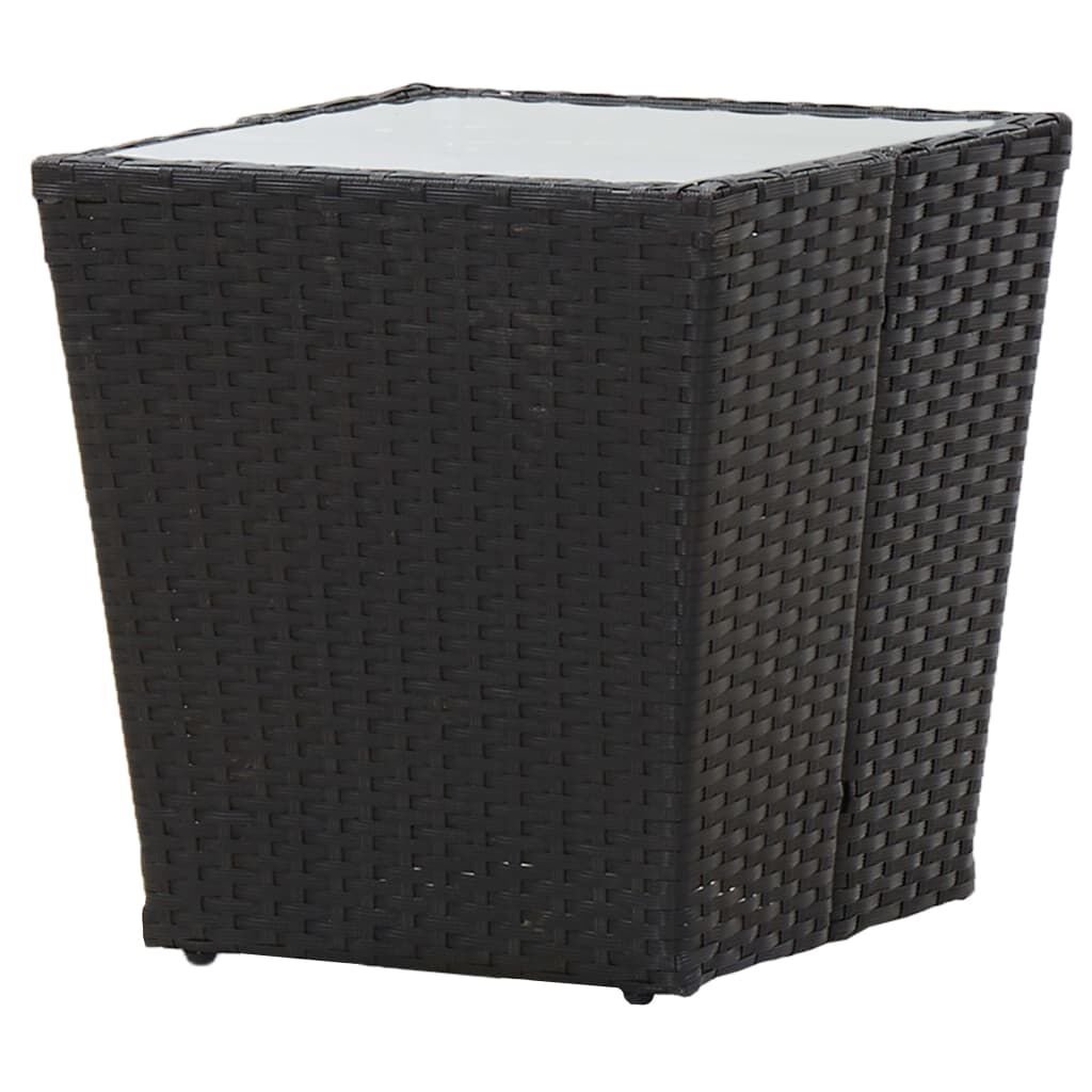 vidaXL طاولة شاي أسود 41.5×41.5×43 سم بولي روطان وزجاج مُقوّى