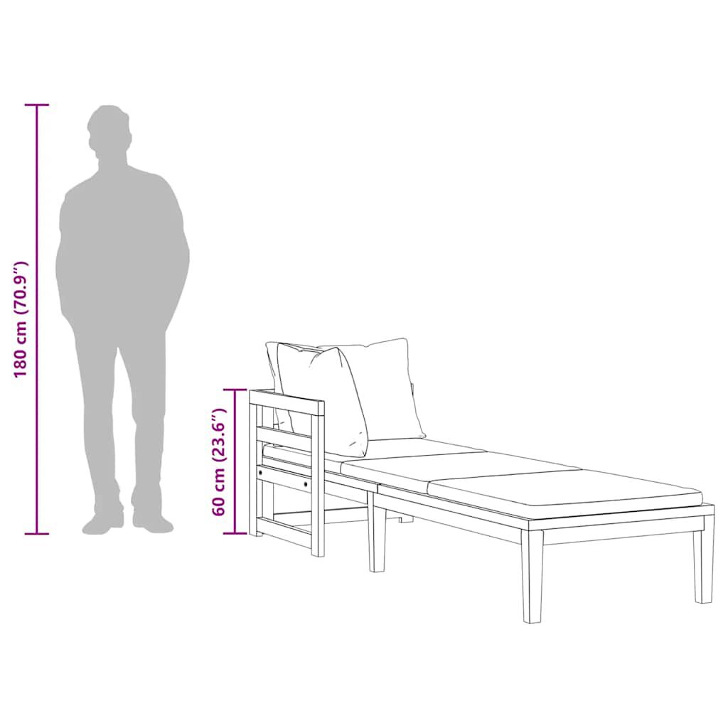 vidaXL كرسي تشمس مع مسند ذراع 1 أبيض كريمي خشب أكاسيا صلب