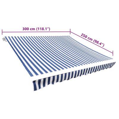 vidaXL غطاء مظلة واقي من الشمس قماش أزرق وأبيض 3×2.5 م (الإطار غير متضمن)