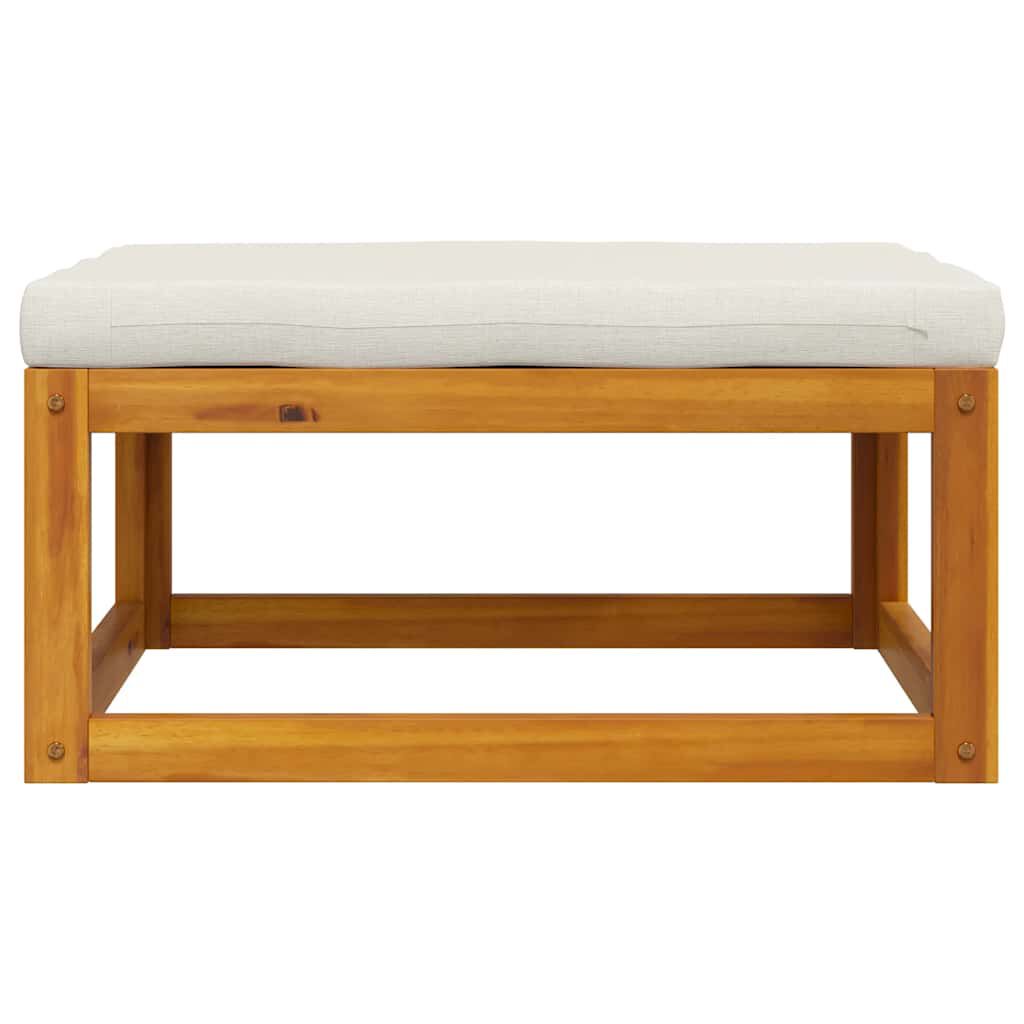 vidaXL مسند قدم مع وسادة أبيض كريمي خشب أكاسيا صلب