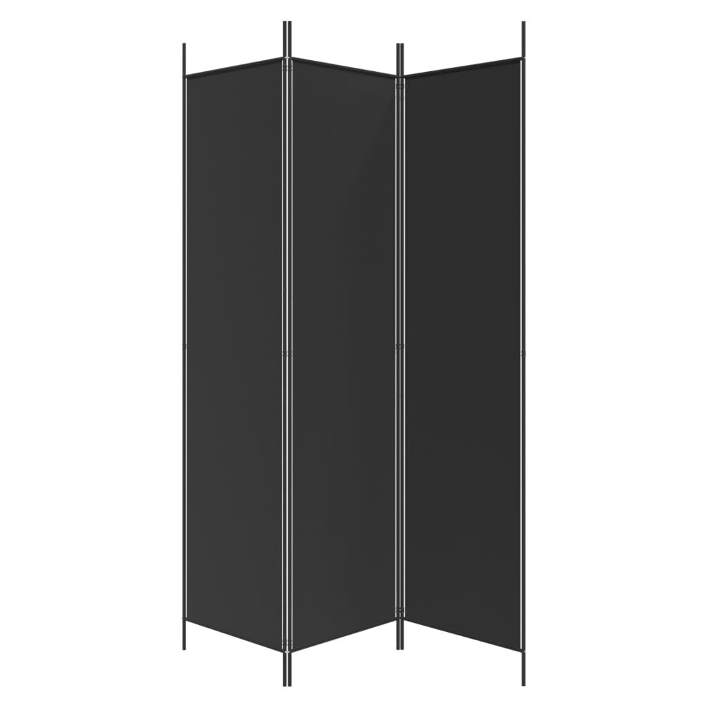vidaXL مقسم غرفة 3-ألواح أسود 150×200 سم قماش