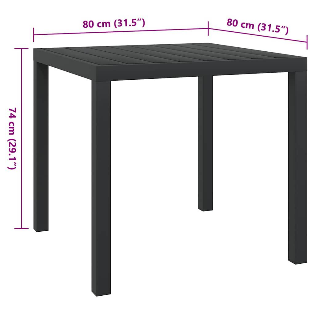 vidaXL طاولة حديقة أسود 80×80×74 سم ألومنيوم وخشب WPC