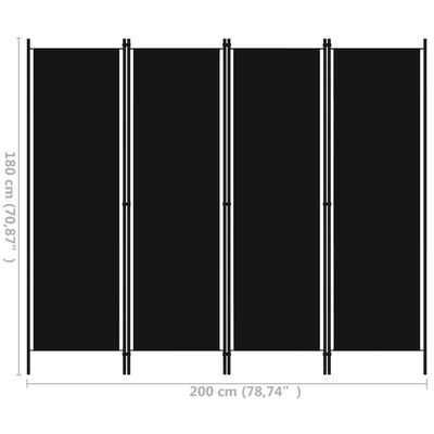 vidaXL مقسم غرفة ذو 4 ألواح أسود 200×180 سم