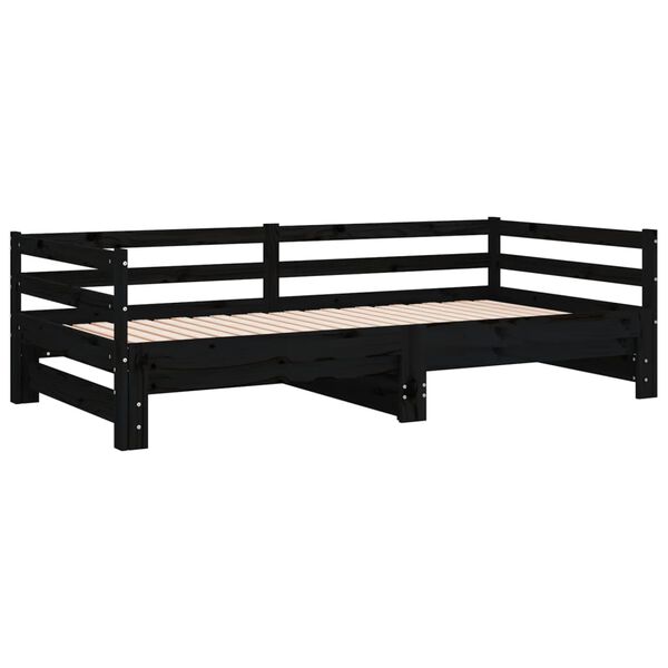 vidaXL سرير نهاري قابل للسحب خشب صنوبر صلب أسود 2×(90×200) سم