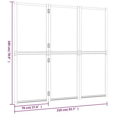 vidaXL مقسم غرفة ذو 3 ألواح أبيض كريمي 210×180 سم