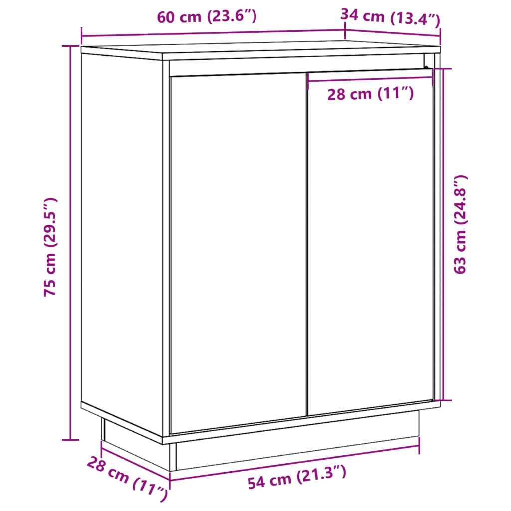 vidaXL خزانة جانبية 75x34x60 سم خشب صنوبر صلب