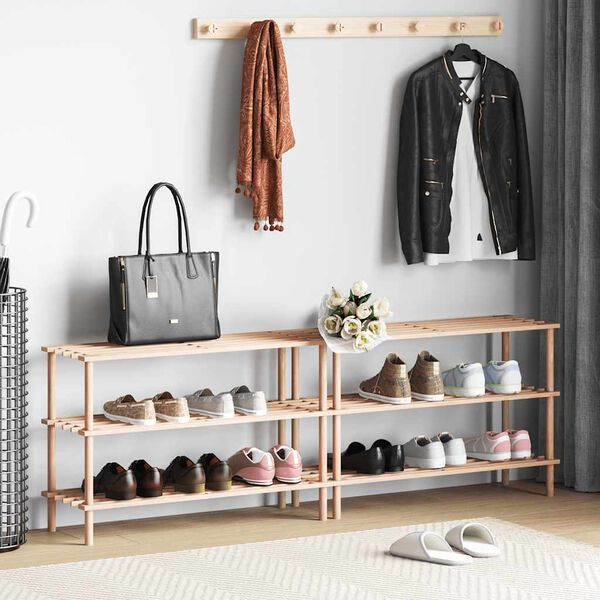 vidaXL رفوف أحذية 3 طبقات 2 ق خشب تنوب صلب