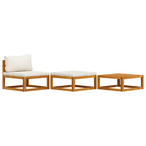 vidaXL طقم 3 قطع جلسة حديقة مع وسائد كريمية خشب أكاسيا صلب
