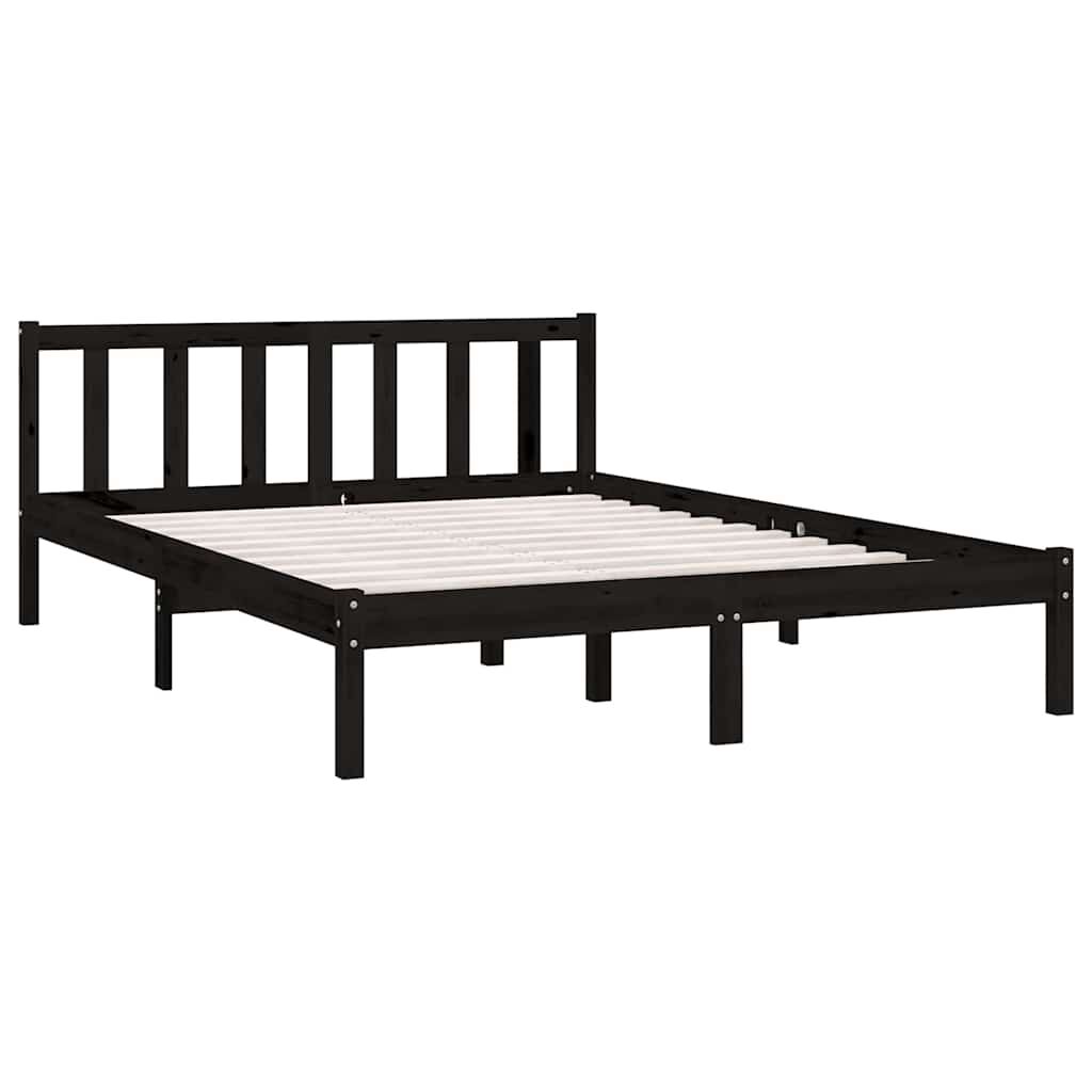 vidaXL إطار سرير خشب صنوبر صلب أسود 140×200 سم