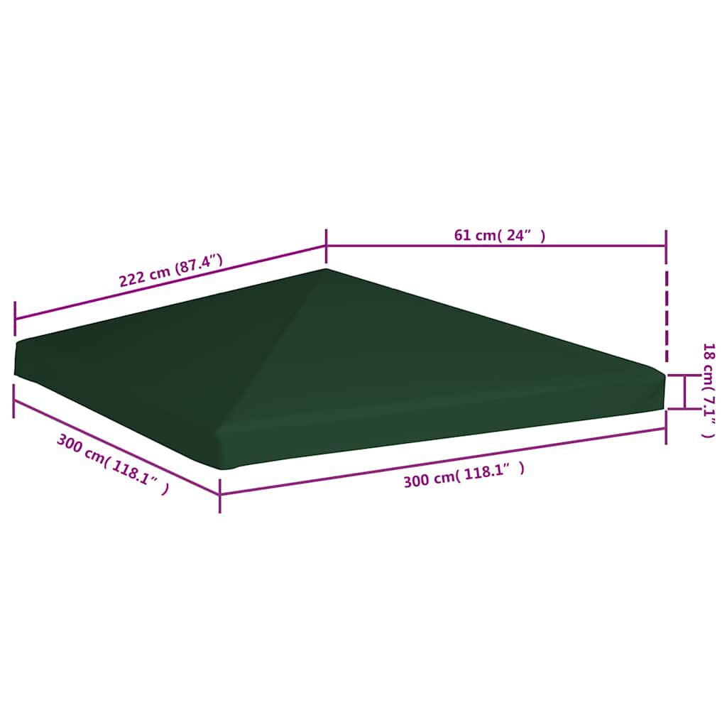 vidaXL غطاء مظلة حديقة علوي 310 جم/م² 3×3 م أخضر