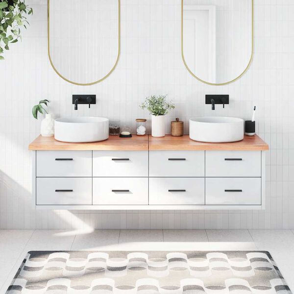 vidaXL سطح طاولة كاونتر حمام بني فاتح 180*50*(2-4) سم خشب صلب معالج