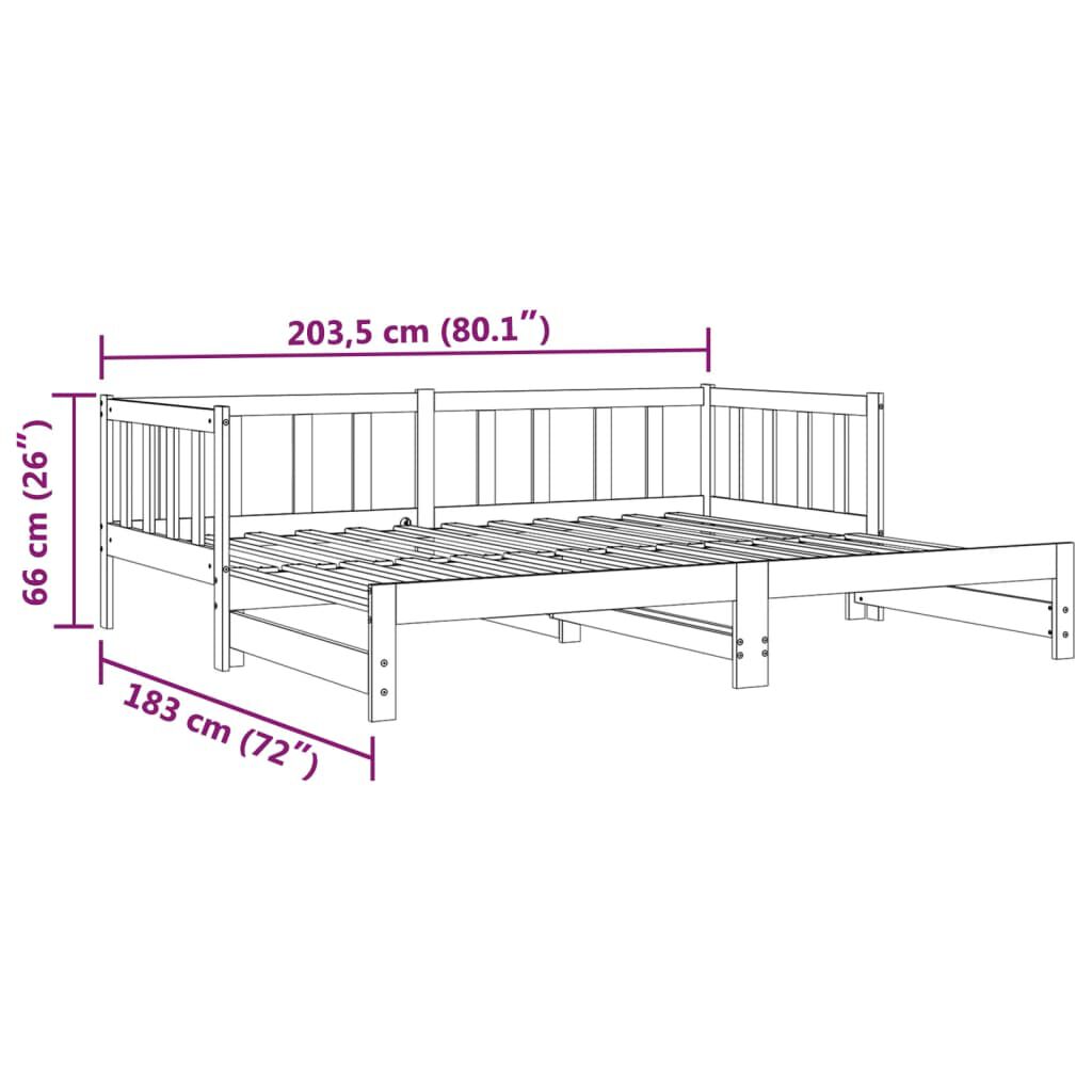 vidaXL سرير نهاري متدحرج 200x90 سم خشب صنوبر صلب