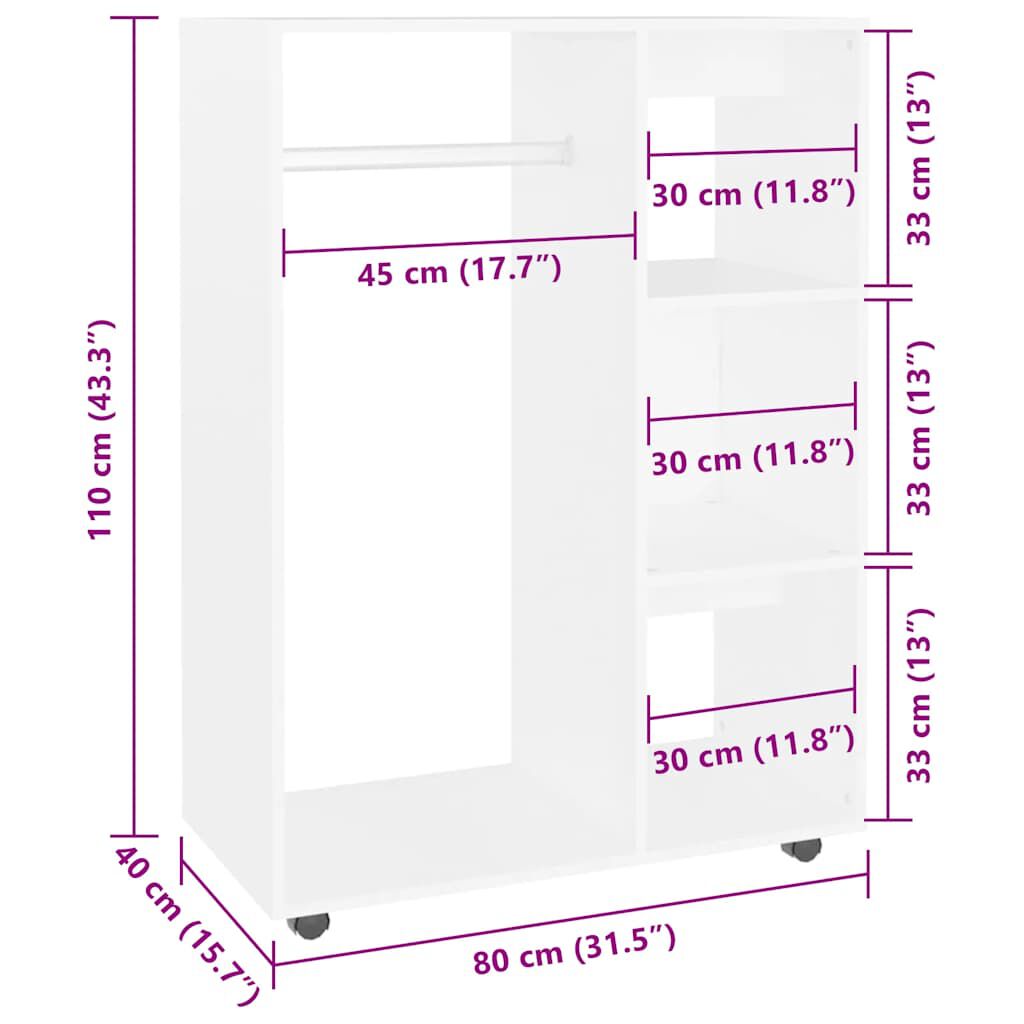 vidaXL دولاب ملابس أبيض 80×40×110 سم خشب صناعي
