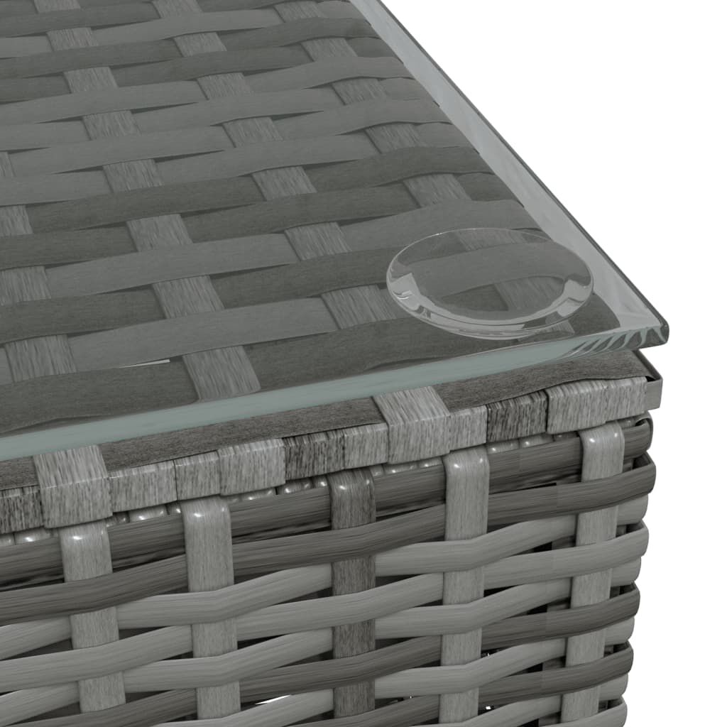 vidaXL طاولة قهوة حديقة رمادي 60×60×30 سم بولي روطان وزجاج