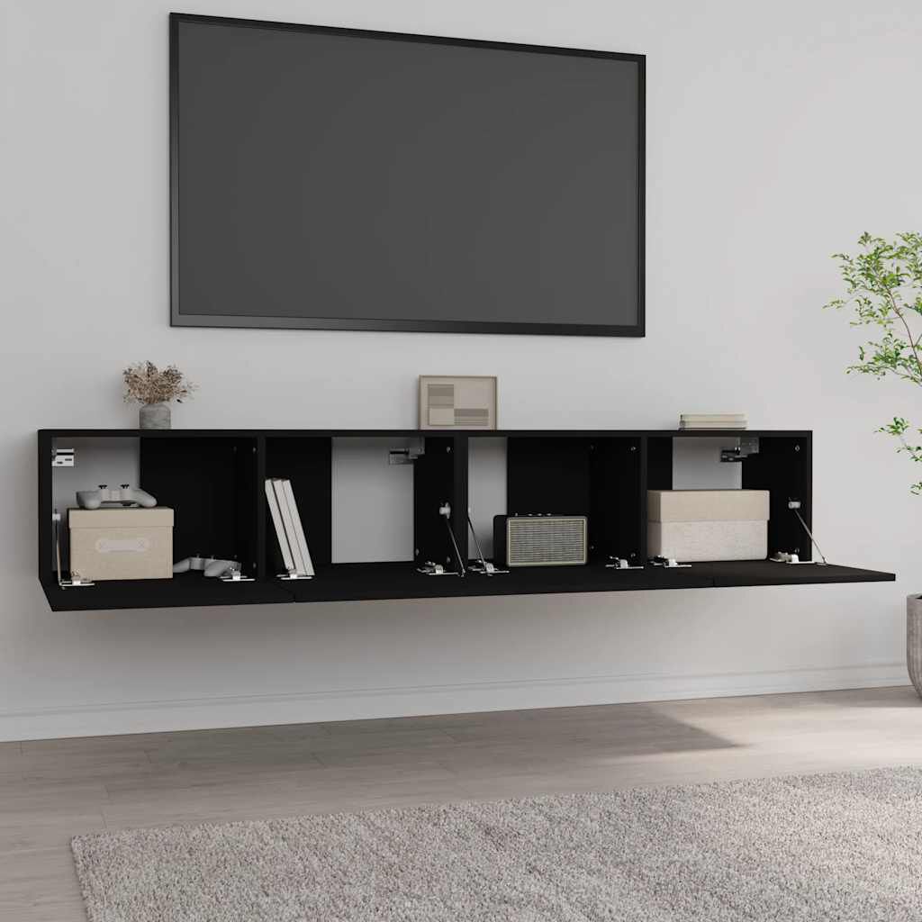 vidaXL خزائن تلفزيون 2ق أسود 80x30x30 سم خشب صناعي