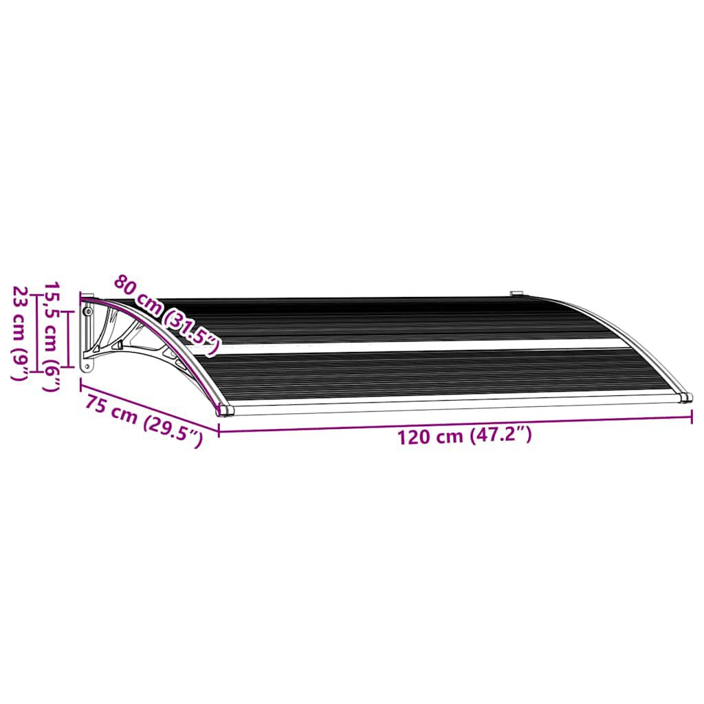 vidaXL مظلة باب لون أسود 120×75 سم بولي كربونات