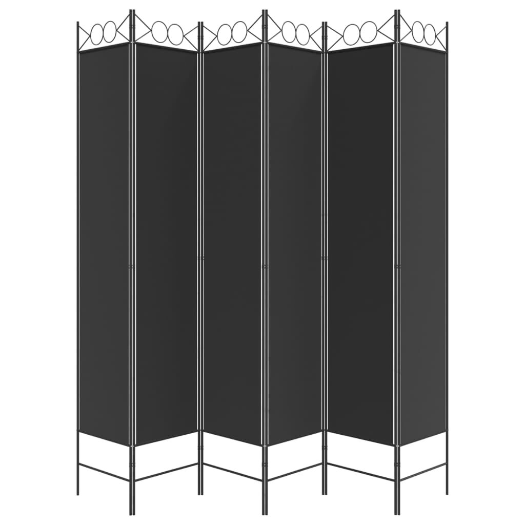 vidaXL مقسم غرفة 6-ألواح أسود 240×220 سم قماش