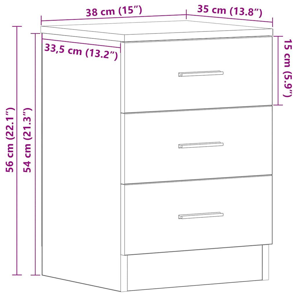 vidaXL خزانات جانب السرير 2 ق لون أسود 38×35×56 سم خشب صناعي