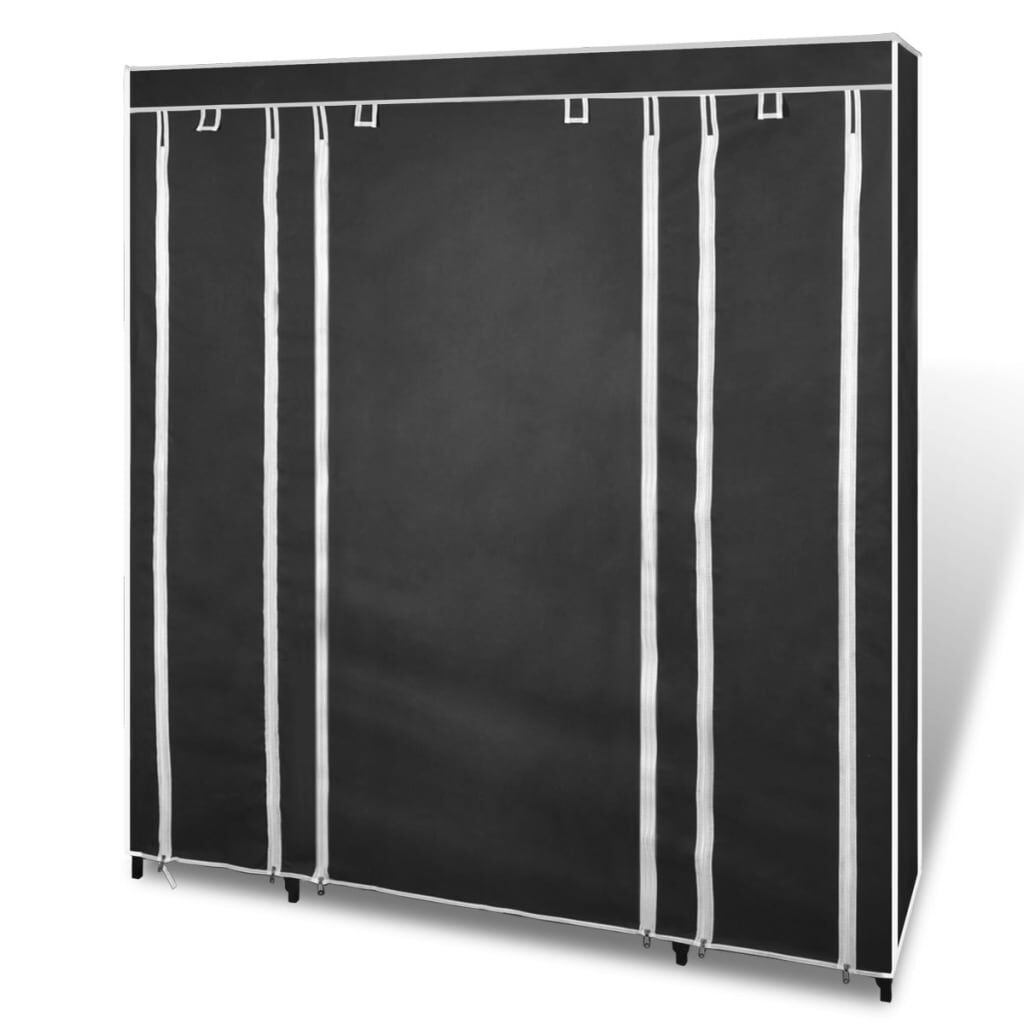 vidaXL خزانة ملابس من القماش مع أقسام وقضبان 45×150×176 سم أسود