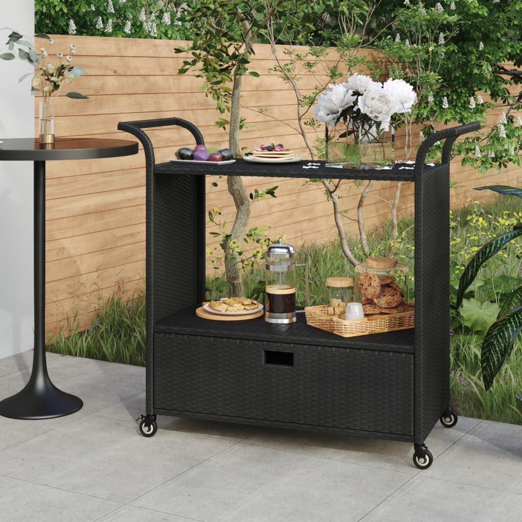 vidaXL عربة بار مع درج أسود 100×45×97 سم بولي روطان
